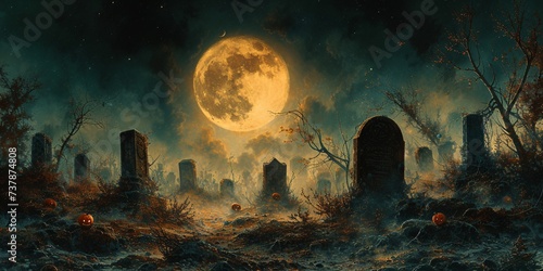 Ghostly Nighttime Graveyard A Halloween-Inspired Scene Generative AI