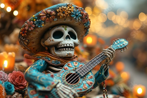 Skeleton Guitarist A Creepy Cool Halloween Themed Statue Generative AI