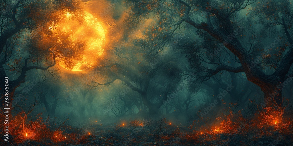 A Solar Eclipse in the Forest A Magical Nighttime Scene Generative AI A Solar Eclipse in the Forest A Magical Nighttime Scene Generative AI