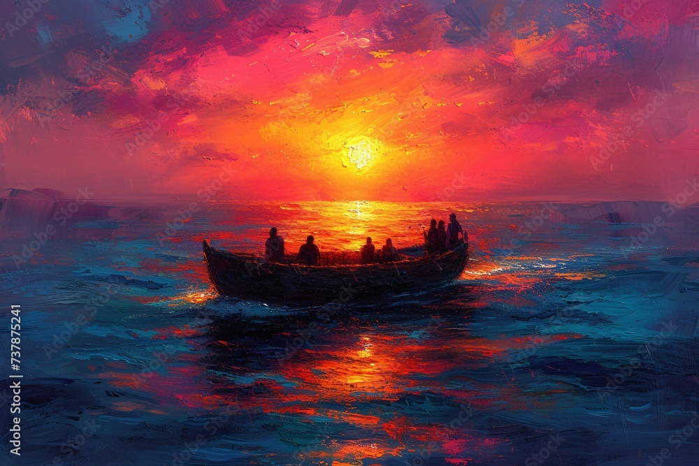 Sunset Boat Ride A Painted Painting of a Painting Generative AI