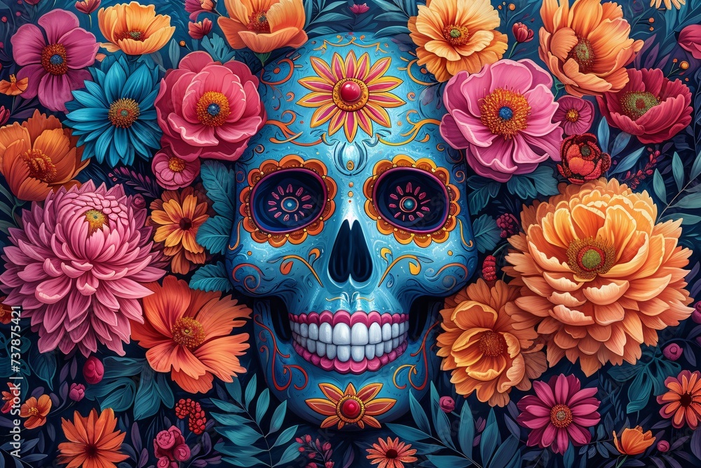 Skeleton Skull with a Flower Crown A Celebration of DÃa de los Muertos Generative AI Skeleton Skull with a Flower Crown A Celebration of DÃa de los Muertos Generative AI