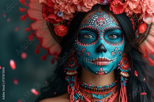 Calavera Catrina A Flower-Filled Face Painted for the Day of the Dead Generative AI