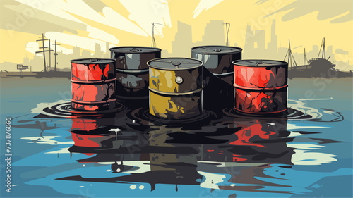 Abstract toxic waste barrels in water representing the improper disposal of hazardous materials. simple Vector art