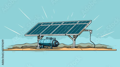 Abstract solar-powered water pump  symbolizing sustainable irrigation systems. simple Vector art