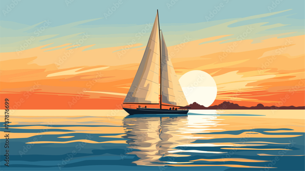 Abstract sailboat on rippling water  symbolizing recreational activities on water. simple Vector art - obrazy, fototapety, plakaty 