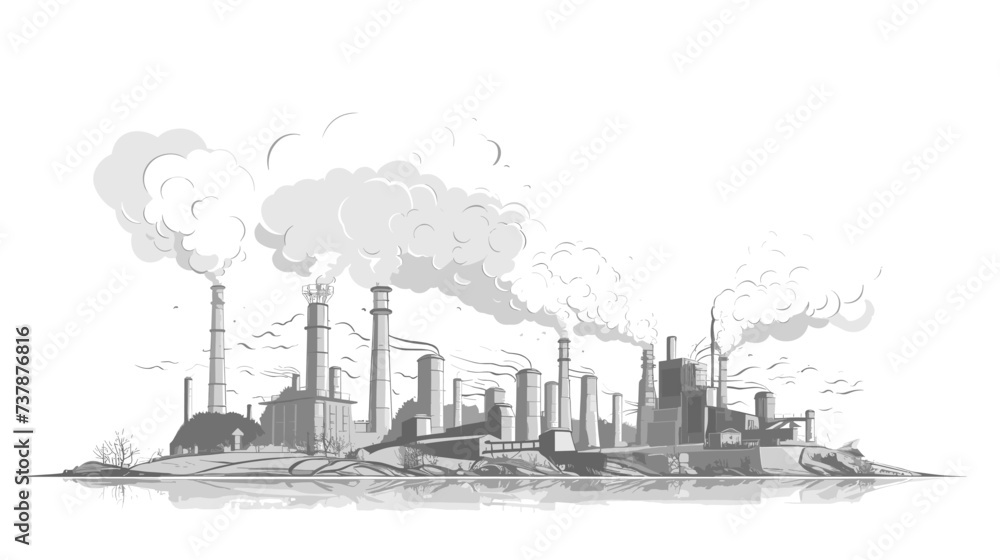 Abstract polluted Earth with smokestacks and industrial pollution  symbolizing environmental degradation. simple Vector art