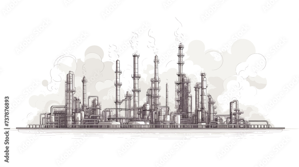Abstract oil refinery with smoke plumes symbolizing the environmental impact of the oil industry. simple Vector art Abstract oil refinery with smoke plumes symbolizing the environmental impact of the oil industry. simple Vector art