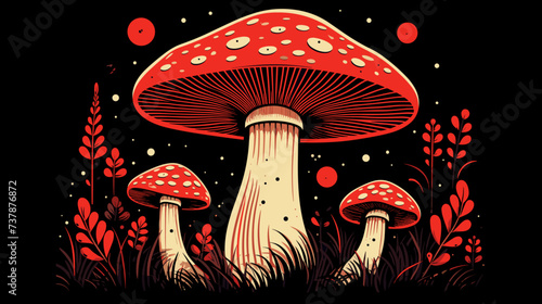 Abstract mushroom with spores  representing fungi in the plant kingdom. simple Vector art