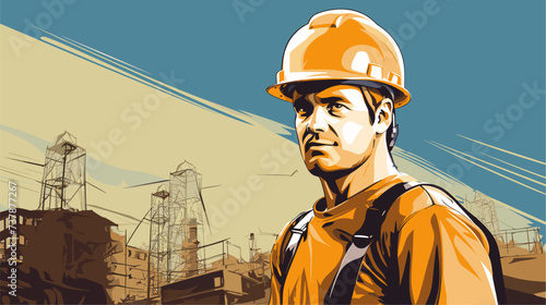 Abstract construction worker with a hard hat and tools  symbolizing labor in construction. simple Vector art