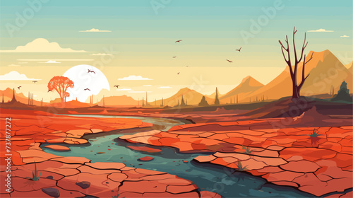 Abstract environmental degradation with cracked Earth and pollution  illustrating overall ecosystem decline. simple Vector art