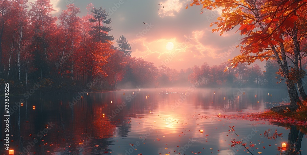 Autumn's Glow A Sunset Serenade Generative AI Autumn's Glow A Sunset Serenade Generative AI