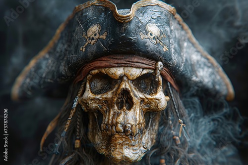 Pirate Skull A Scary Skeleton with a Pirate's Hat Generative AI photo