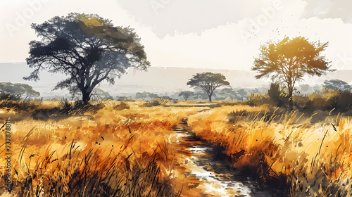 illustration with the drawing of a Savanna