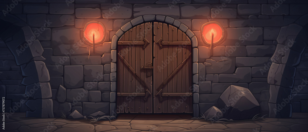 Wooden ancient medieval castle door