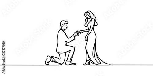 vector linear image of a guy proposing to a girl on a white background