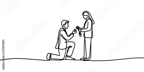 vector linear image of a guy proposing to a girl on a white background