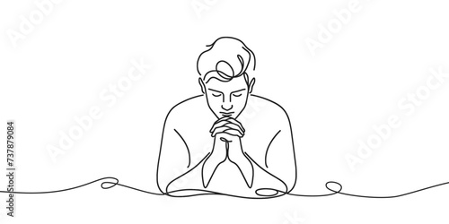 vector linear image of a man who prays on a white background