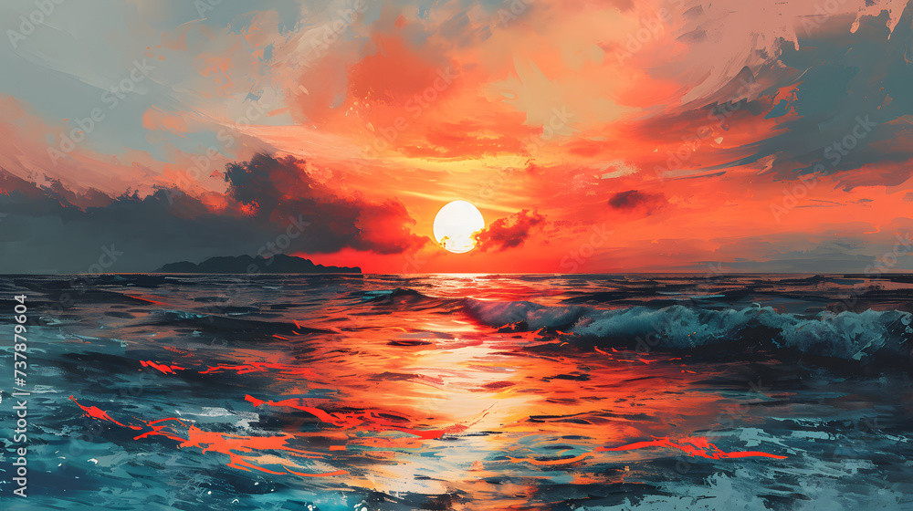 illustration with the drawing of a Sunset