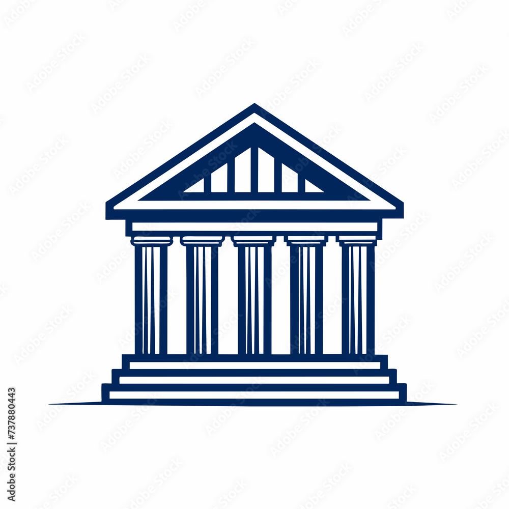 Government Historical Building, Greek Roman Pillar Columns with Line Art style logo design inspiration silhouette logo