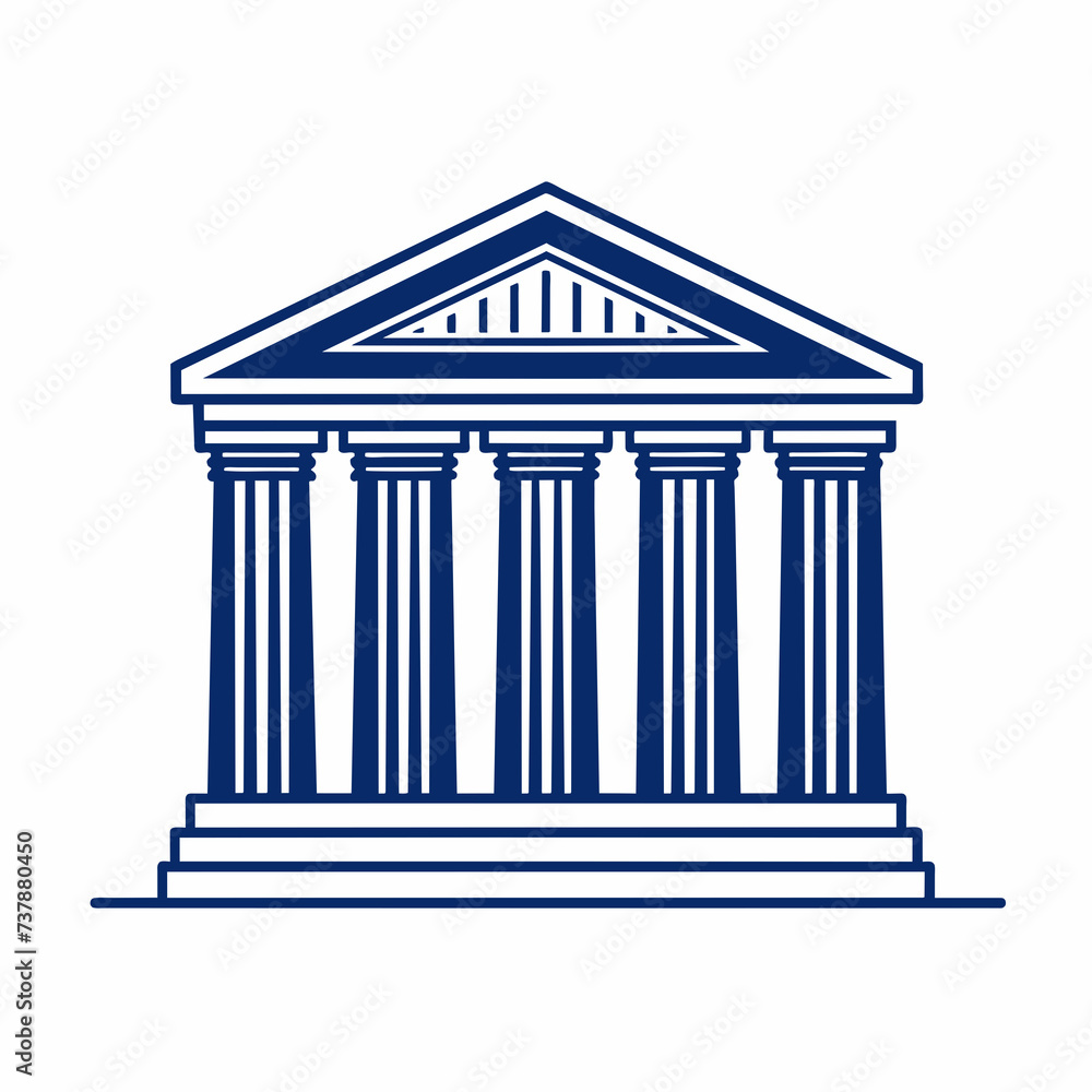 Government Historical Building, Greek Roman Pillar Columns with Line Art style logo design inspiration silhouette logo