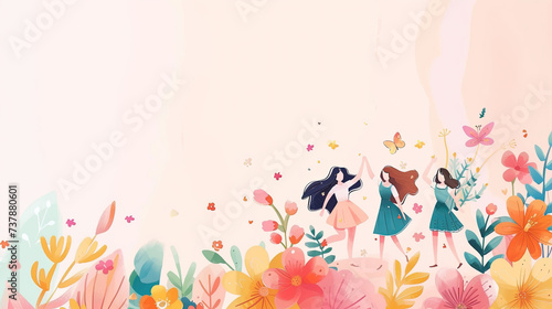 Happy international women's day 2024. Graphic illustration of women with flower