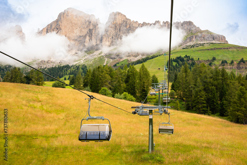 Cable car in mountain in summer in Dolomite alps, Italy