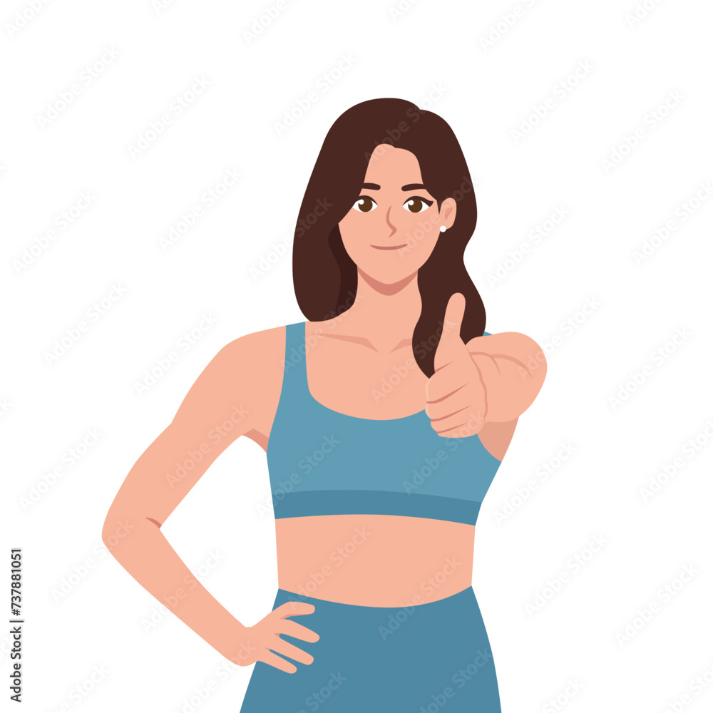 Sport woman showing thumb up gesture. Flat vector illustration isolated on white background Sport woman showing thumb up gesture. Flat vector illustration isolated on white background