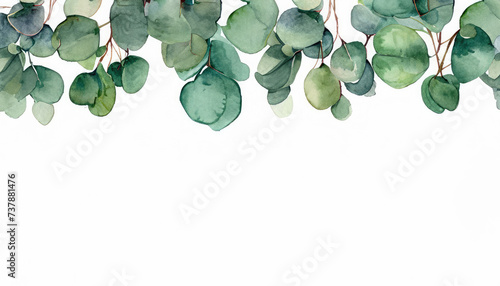 watercolor drawing. seamless border with eucalyptus leaves