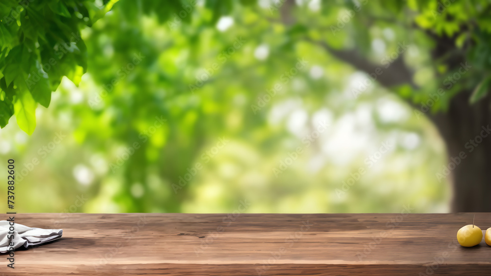 Nature spring background and wooden table top for product display presentation ai generated Nature spring background and wooden table top for product display presentation ai generated