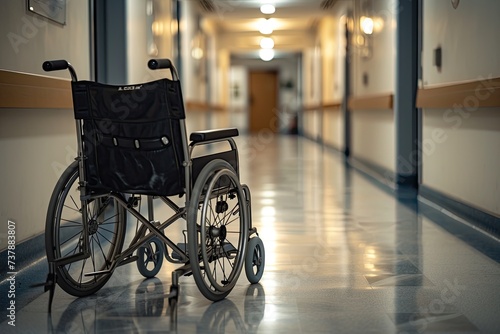 In the hospital setting, a wheelchair stands ready, representing assistance and movement