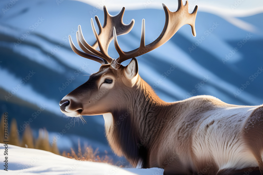 Majestic Deer With Impressive Antlers Standing in the Snow Majestic Deer With Impressive Antlers Standing in the Snow