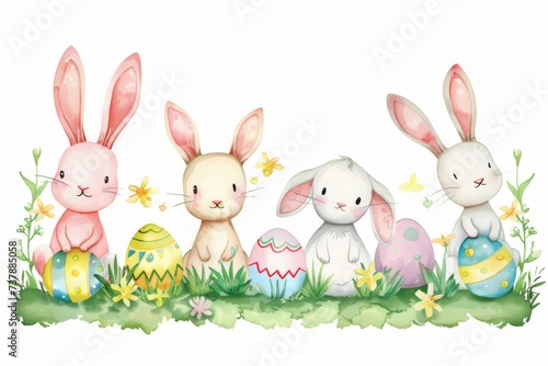 Happy Easter Eggs Basket petal. Bunny in flower easter spirituality decoration Garden. Cute hare 3d easter eggs easter rabbit spring illustration. Holy week Rose Sugar card wallpaper scripted message