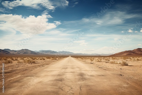 a long dirt road through a desert