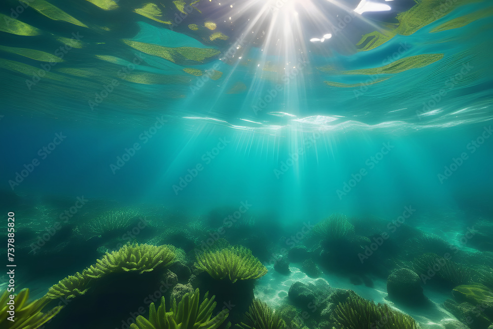 Underwater View of Coral Reef With Sunlight Shining Through Underwater View of Coral Reef With Sunlight Shining Through