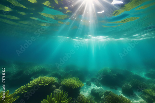 Underwater View of Coral Reef With Sunlight Shining Through