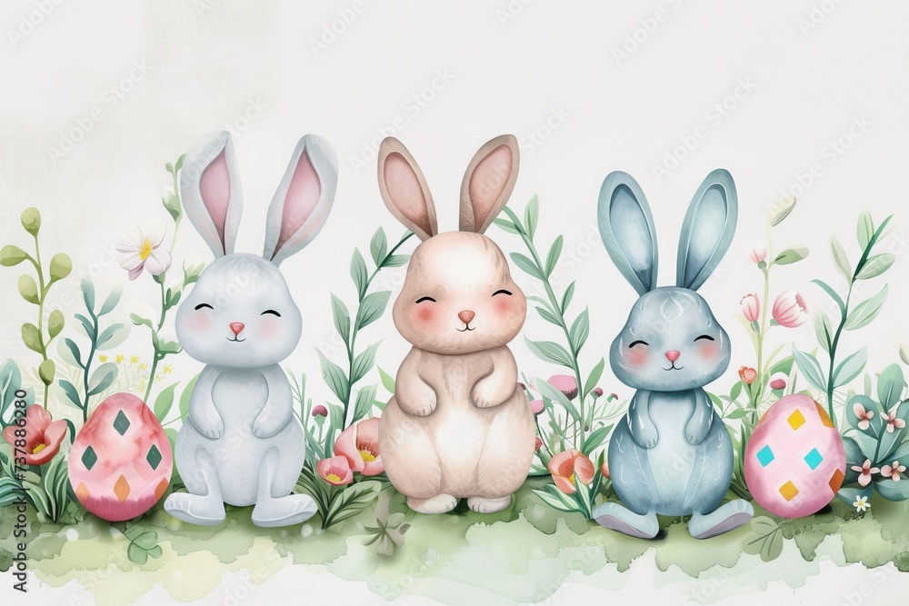 Happy Easter Eggs Basket Orange. Bunny in flower easter Season Greeting decoration Garden. Cute hare 3d Whimsical easter rabbit spring illustration. Holy week easter heliotrope card wallpaper message Happy Easter Eggs Basket Orange. Bunny in flower easter Season Greeting decoration Garden. Cute hare 3d Whimsical easter rabbit spring illustration. Holy week easter heliotrope card wallpaper message
