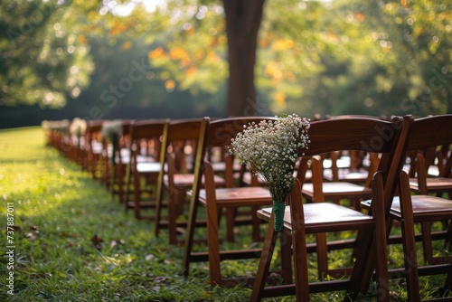 Chairs at the wedding ceremony. beautiful wedding ceremony in the park