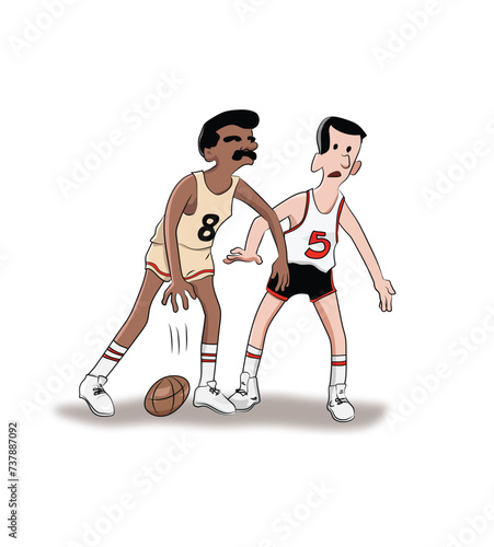 Old school BasketBall Players in a match Illustration Vector 
