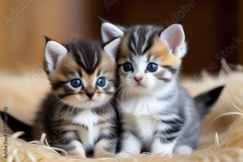 Two Small Kittens Sitting Next to Each Other on a Blanket