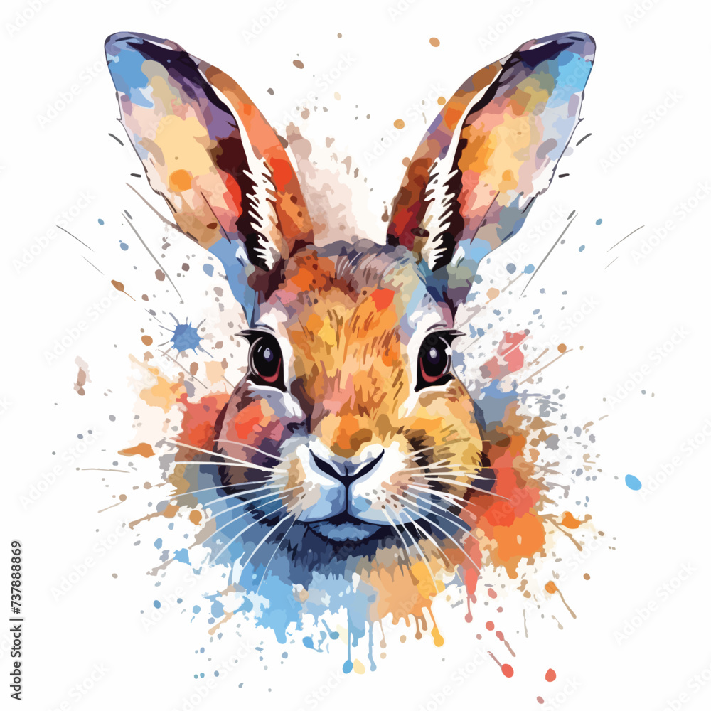Rabbit head portrait hare from multicolored paint