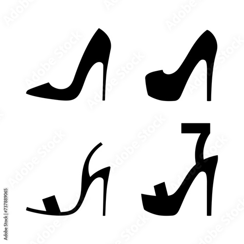 High heel woman shoe graphic icons set. Signs stiletto heels footwear isolated on white background. Vector illustration