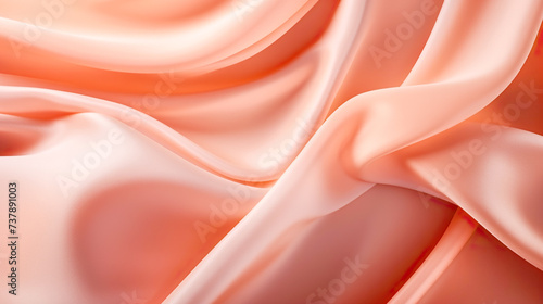 Silk waves background. A close-up of luxurious flowing silk fabric with light and shadow highlighting its smooth texture and rich, trendy peach color. Generated AI
