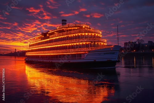 A photo capturing a sizable boat as it floats on the surface of a body of water.