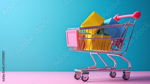 Colorful Gifts in a Shopping Cart A Monthly Event Celebration Generative AI
