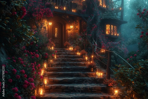 Fairy Tale Nighttime Staircase Generative AI