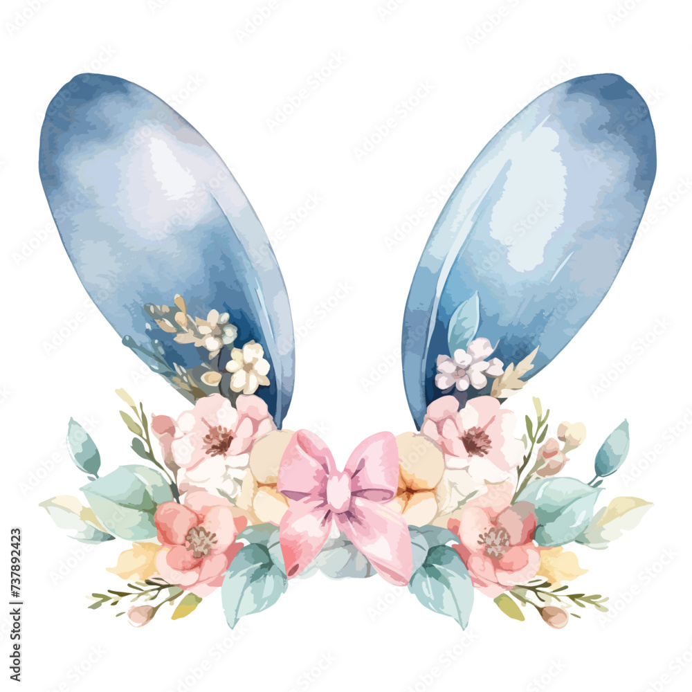 Watercolor Easter Bunny ears with floral crown
