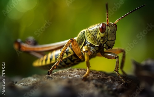 macro shot of a grasshopper in a jump