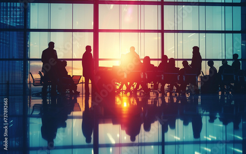 Silhouettes of business people in a conference room photo
