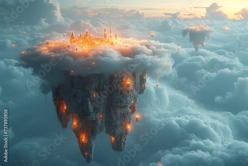 Glowing Castle in the Sky A Magical Nighttime Adventure Generative AI