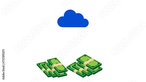 Money buddle falling from Cloud Animation with transparent background  photo